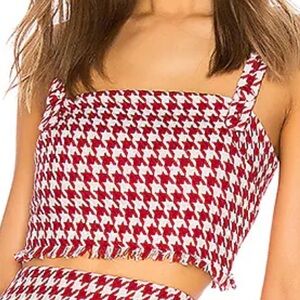 NWT Lovers + Friends Tessie top red white houndstooth tweed crop top size small